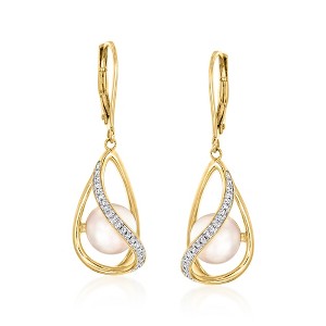 Ross-Simons 8-8.5mm Cultured Pearl and .13 ct. t.w. Diamond Swirl Drop Earrings in 18kt Gold Over Sterling - 1 of 3