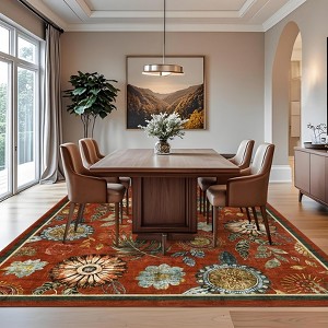 4x6FT Modern Washable Area Rug for Living Room, Vintage Floral Floor Rug with Non Slip Backing, Low Pile Stain Resistant Soft Carpet for Home - 1 of 4