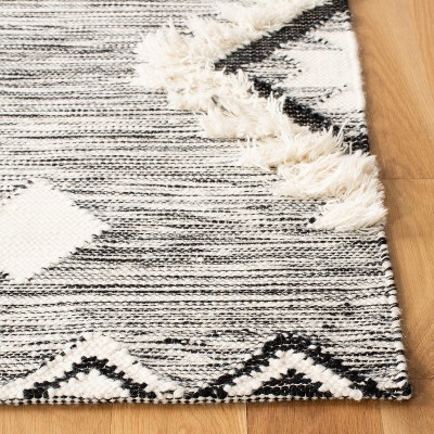Hand-Knotted Black Wool Blend Rectangular Area Rug - 5x8 Feet