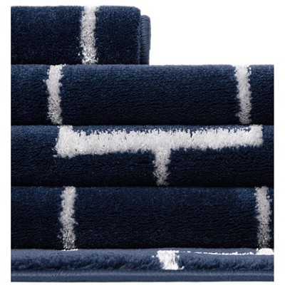 Navy Blue and Silver Geometric Synthetic Rectangular Rug