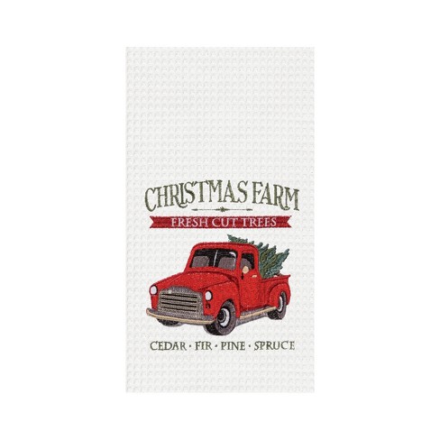 Red Christmas Truck Kitchen Towel, Christmas Kitchen Towels, Farm