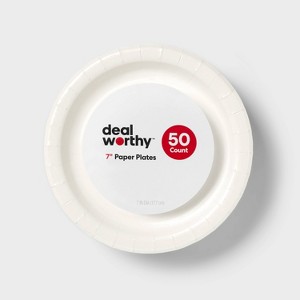 White Disposable Paper Plates 7" - 50ct - Dealworthy™ - 1 of 3