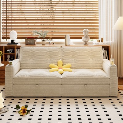 GDFStudio Jace 73.2" Modern Steel Convertible Corduroy Upholstered Sofa Bed with Side Pockets