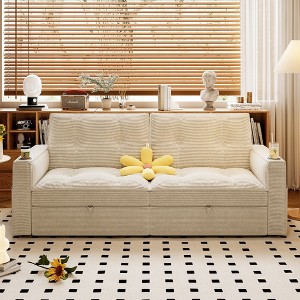 GDFStudio Jace 73.2" Modern Steel Convertible Corduroy Upholstered Sofa Bed with Side Pockets - 1 of 4