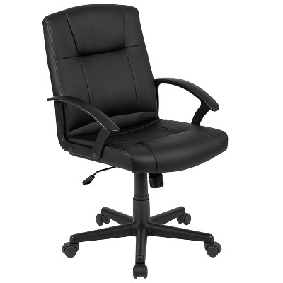 Flash Furniture Flash Fundamentals Mid-Back Black LeatherSoft-Padded Task Office Chair with Arms, BIFMA Certified