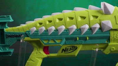Nerf DinoSquad Armorstrike Blaster à fléchettes, Barillet Rotatif 8  fléchettes, poignée, 16 fléchettes Nerf Elite, Design d'ankylosaure :  : Jeux et Jouets