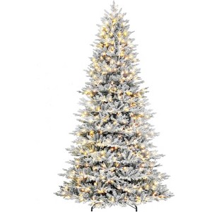 Vivatrees 12 Ft Prelit Snow Flocked Hinged Artificial Christmas Tree, with Warm White Lights, Metal Stand, Hinged Branches, Xmas Tree for Decor, White - 1 of 4