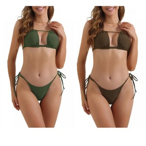 INSPIRE CHIC Women's Halter Push-Up Bikini Sets Tie Side Triangle Bottoms Swimwear Bathing Suits 2 Sets - 1 of 4