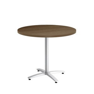 HITOUCH BUSINESS SERVICES 36" Round Pinnacle Laminate Seated Height Silver Base Table 54793 - 1 of 1