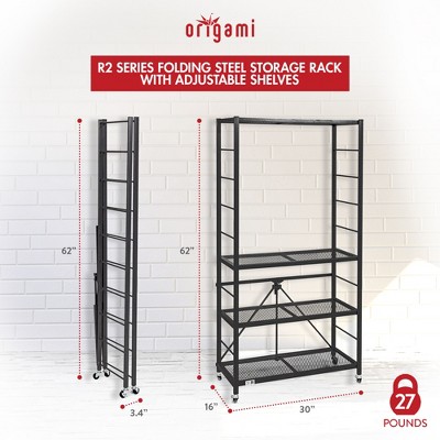 Origami Black Adjustable Steel Garage Storage Rack with Wheels