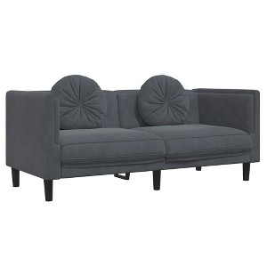 vidaXL 2-Seater Sofa Loveseat - Dark Gray Velvet Upholstered Couch with Cushions - Perfect for Living Room or Office - 1 of 4