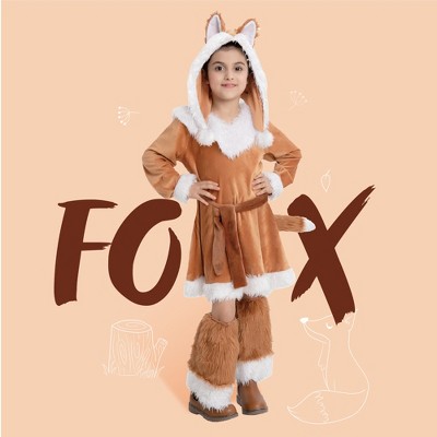 Joyfy Halloween Fox Costume for Girls, Kids Fox Costume Child for Halloween Dress Up, Jungle-themed Party