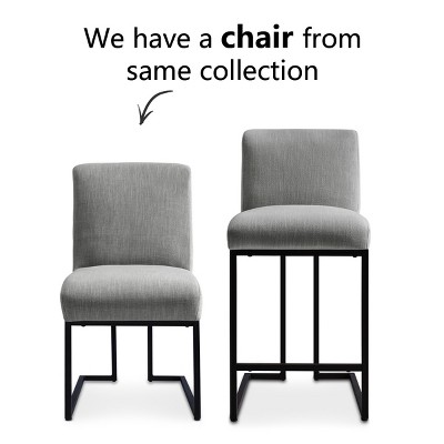 Gray Upholstered Fabric Counter Stools with Black Metal Legs, Set of 2