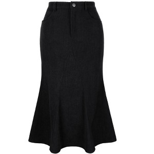 INSPIRE CHIC Women's Corduroy High Waist Button Front Fishtail Skirt with Pockets Midi Skirts - 1 of 4