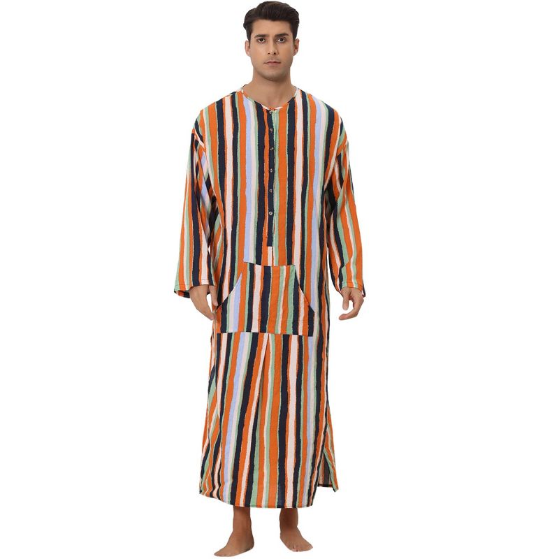 Lars Amadeus Men's Color Block Button Down Striped Lounge Nightgown, 1 of 6