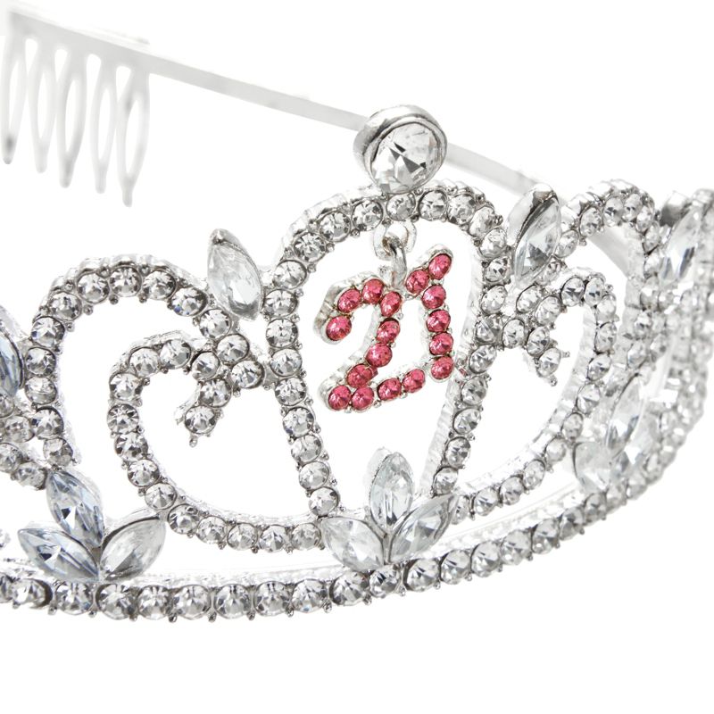 Juvale 21st Birthday Sash and Crown Set, Finally 21 Hot Pink Reflective Sash and Rhinestone Crown Tiara for 21st Birthday Party Supplies, 6 of 11