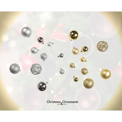 Gold and Silver Shatterproof Plastic Christmas Ornament Set
