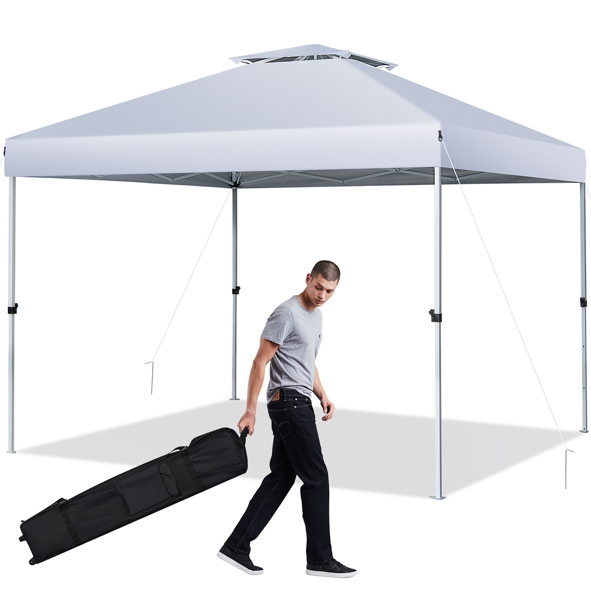 Costway 2-Tier 10' x 10' Pop-up Canopy Tent Instant Gazebo Adjustable Carry Bag with Wheel