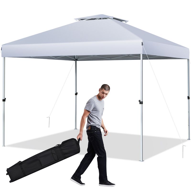 Costway 2-Tier 10' x 10' Pop-up Canopy Tent Instant Gazebo Adjustable Carry Bag with Wheel, 1 of 11