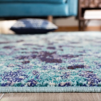 Turquoise and Navy Abstract Distressed Area Rug, 2'2" x 4'