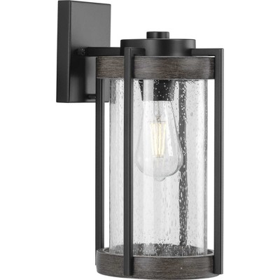 Matte Black Steel Outdoor Wall Lantern with Seeded Glass