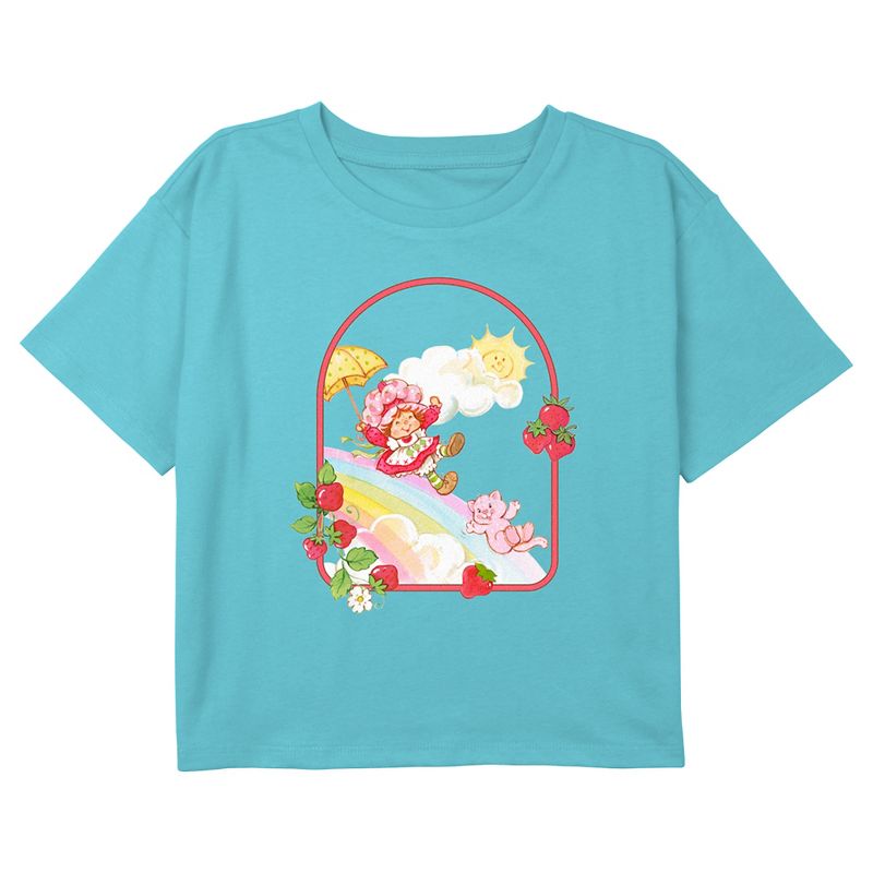 Girl's Strawberry Shortcake Berry Rainbow Slide Crop Top T-Shirt, 1 of 4