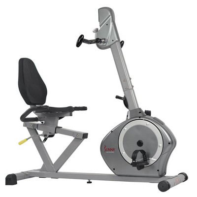 Sunny Health & Fitness Recumbent Bike with Arm Exerciser - Silver