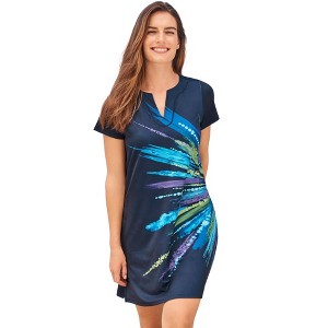 Swim 365 Women's Plus Size Longer Length Short-Sleeve Swim Tunic - 1 of 4