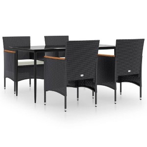 vidaXL 5 Piece Patio Dining Set with Cushions Black - 63" Table Length 4 Chairs - 1 of 4