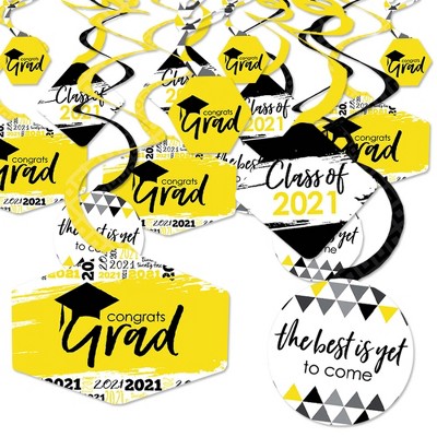 Big Dot of Happiness Yellow Grad - Best is Yet to Come - 2021 Yellow Graduation Party Hanging Decor - Party Decoration Swirls - Set of 40