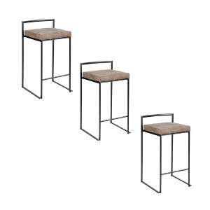 26" Fabric Padded Stackable Counter Stool with Metal Frame for Kitchen Island or Home Bar, Contemporary Style, Set of 3 - 1 of 4