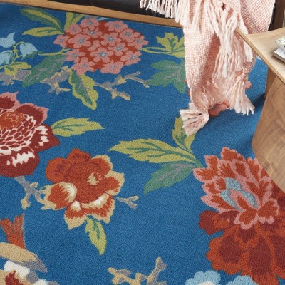 Blue Multicolor Floral Synthetic 4' x 6' Reversible Area Rug
