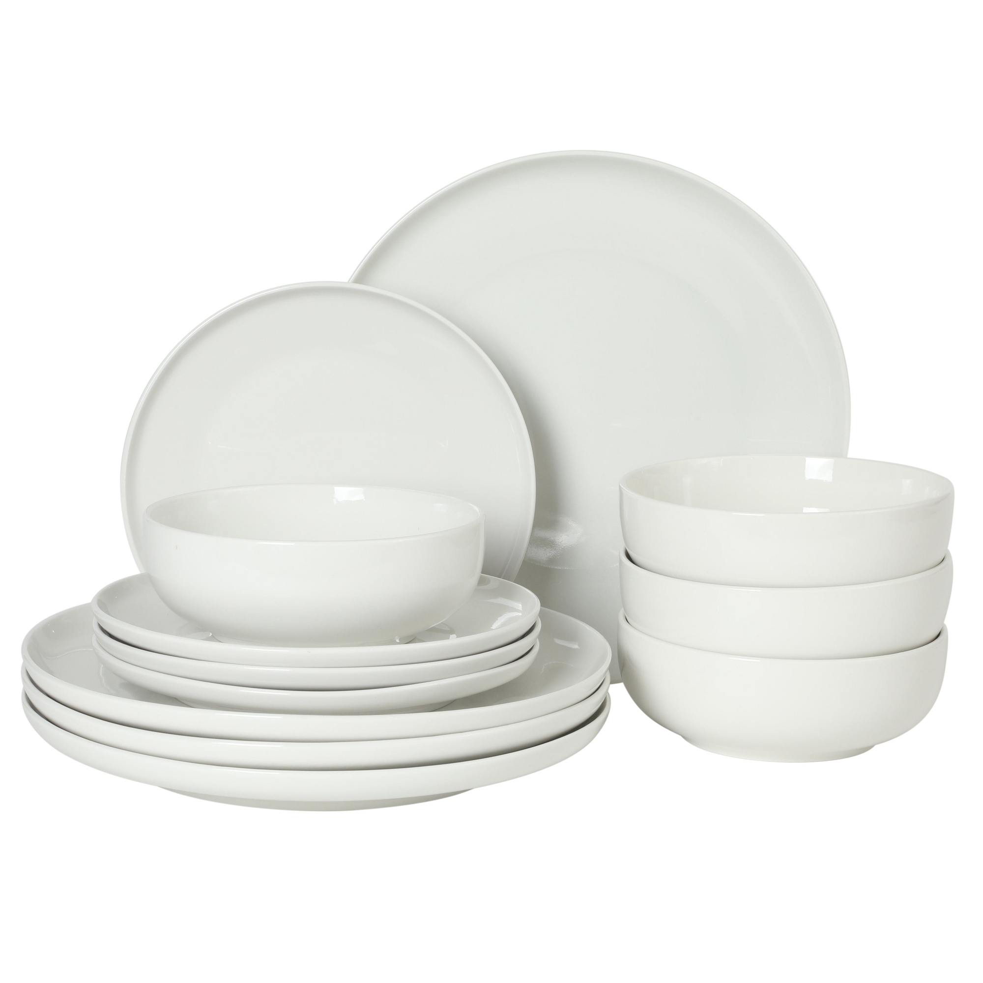 Gibson Home Havenstone 12-Piece Porcelain Dinnerware Set – Dinner Plates, Salad Plates & Bowls, Classic White Everyday Dish Set