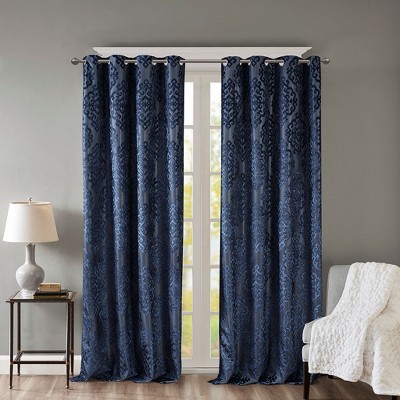 VYNXARIA 50x95"Knitted Jacquard Damask Total Blackout Grommet Top Curtain Panel,Navy(Only 1 Pc Panel)