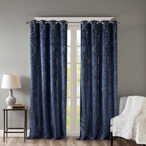 VYNXARIA 50x108"Knitted Jacquard Damask Total Blackout Grommet Top Curtain Panel,Navy(Only 1 Pc Panel) - 1 of 4