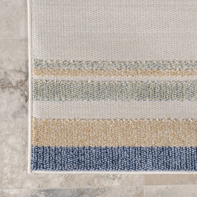 Adira Blue and Beige Geometric Indoor/Outdoor Area Rug