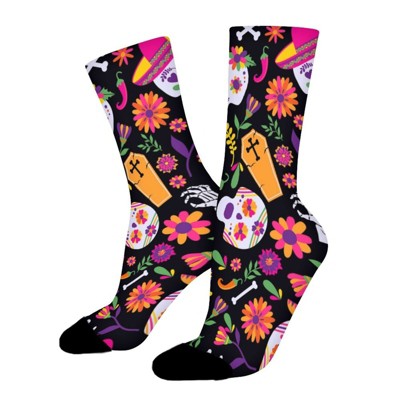 Sugar Skulls Bone Women Printed Crew Socks Funny Funky Socks Soft Polyester Novelty Gifts for Artists Men