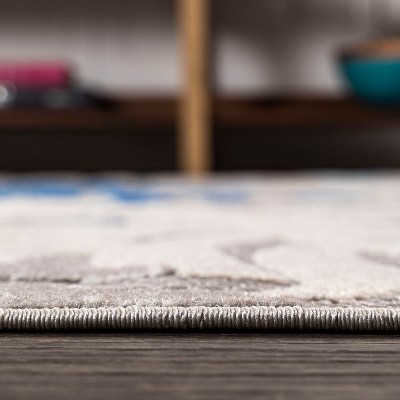 Gray and Blue Palm Leaves Indoor/Outdoor Area Rug