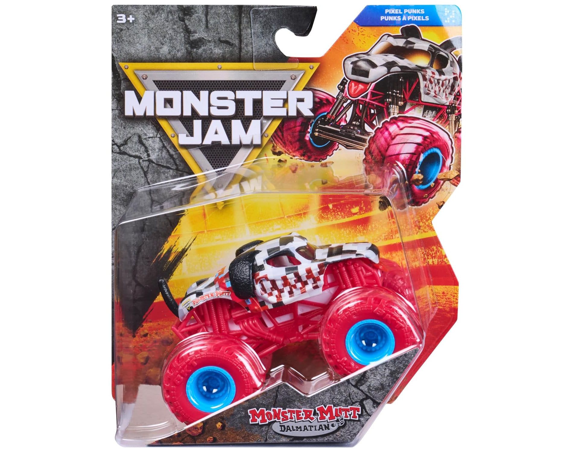 Monster Jam Series 47 Pixel Punks Monster Mutt Dalmatian 1:64 Diecast Truck 2026 – Authentic BKT Tires, Chassis & Graphics, Collector Poster, Ages 3+