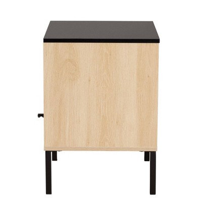 Felton Two-Tone Black Gold Metal and Light Brown Wood End Table with Storage
