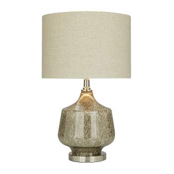 21" x 13" Linen Table Lamp with Faux Mercury Glass Finish Silver - Olivia & May