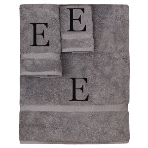 BC BARE COTTON Monogrammed Towel Set, Personalized Gift, Set of 3 - Gray - Black Block - 1 of 4