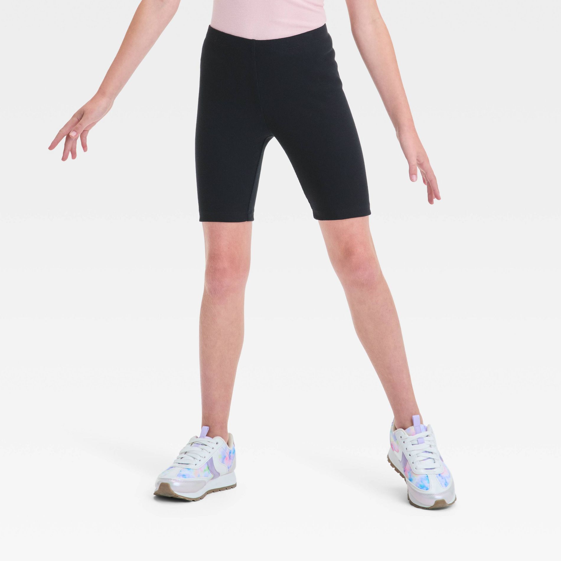 Girls' Ribbed Bike Shorts - Cat & Jack™ Black S: Elastic Waist, Above Knee