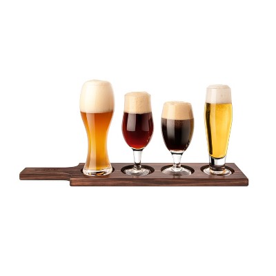 Final Touch 6 Piece Dark Wood and Glass Beer Tasting Paddle Set