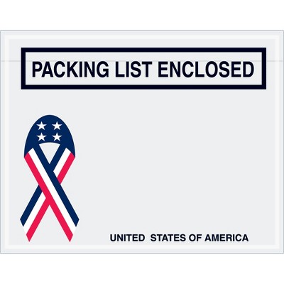 Box Partners "Packing List Enclosed" Envelopes U.S.A. Ribbon 7" x 5 1/2" Red/White/Blue 1000/ PL467