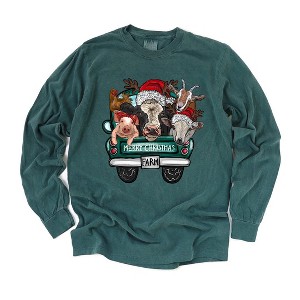 Simply Sage Market Women's Merry Christmas Farm Truck Long Sleeve Garment Dyed Tee - 1 of 4