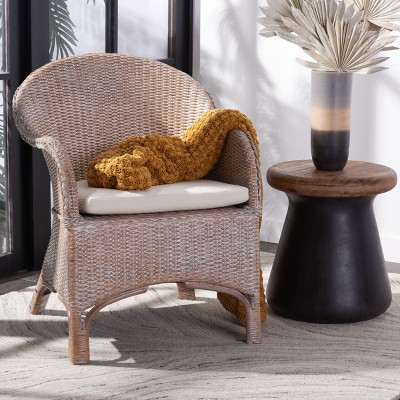 Antonia White Wash Rattan Barrel Accent Chair with Cushion
