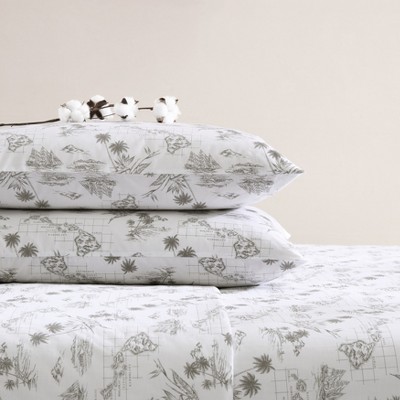 Vintage Map Print White Cotton Queen Sheet Set