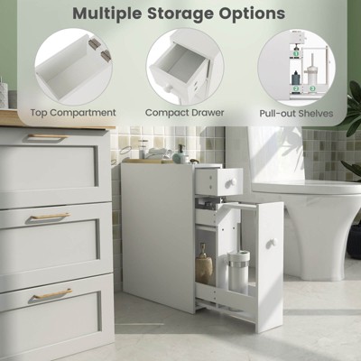 White MDF Freestanding Bathroom Cabinet with Flip Top and Pull-Out Shelves