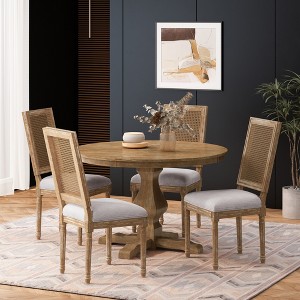 Christopher Knight Home Remuda French Country Fabric Upholstered Wood and Cane 5 Piece Circular Dining Set - 1 of 4